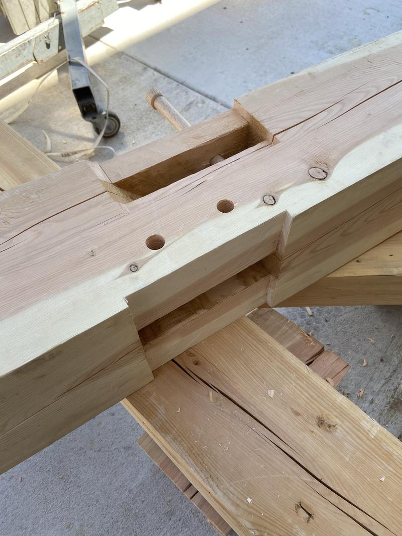 Mortise and tenon joinery closeup