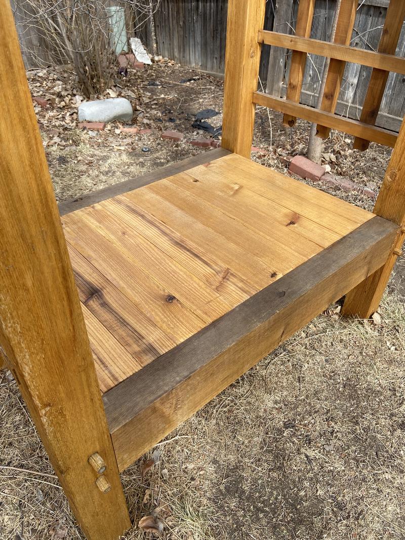 Cedar bench top with timber joinery detail
